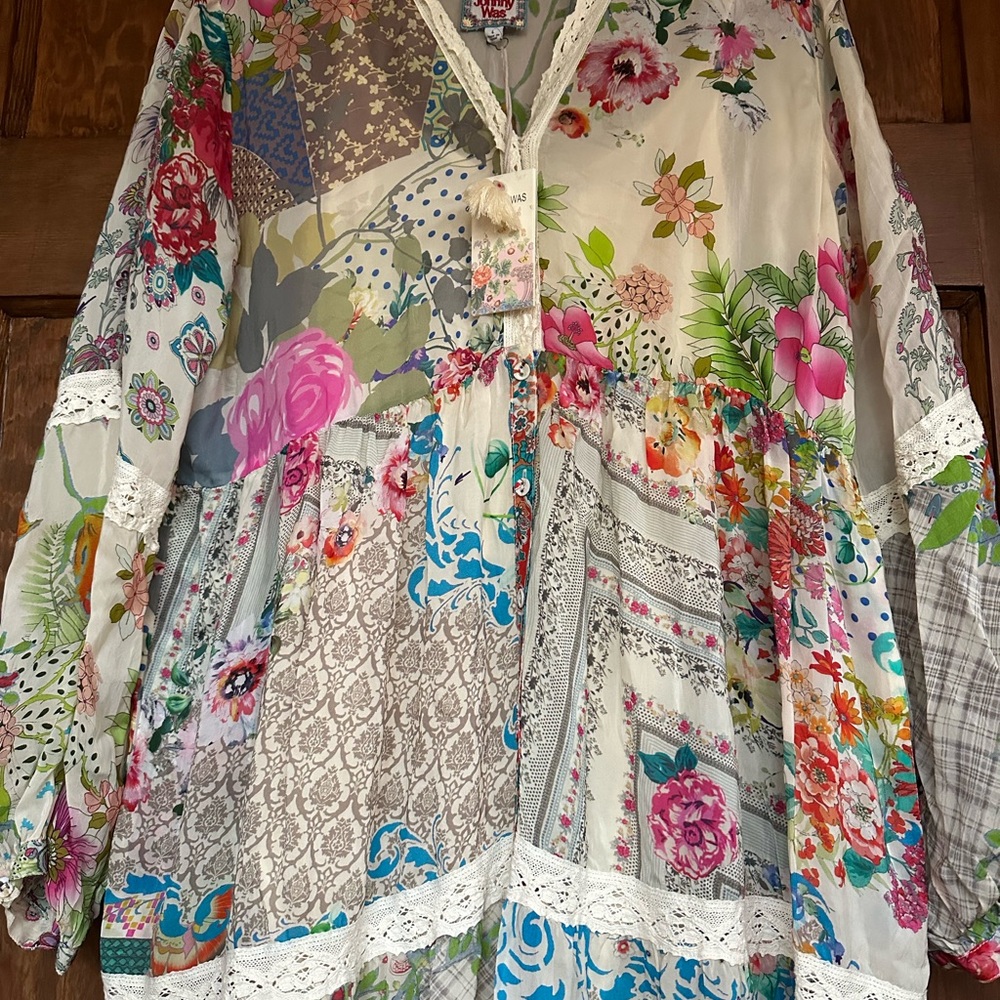 💓Gorgeous Bohemian Johnny Was Floral Patchwork Dress with Slip Included